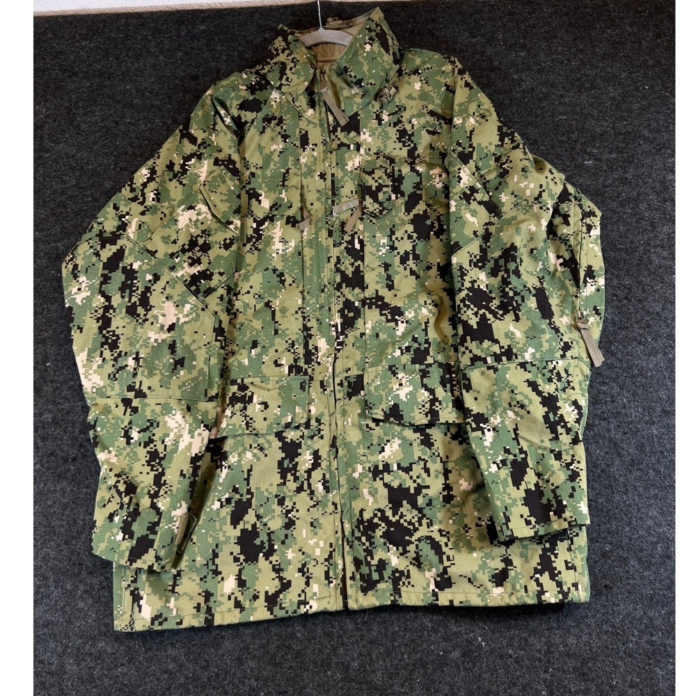 US Navy Type III NWU Parka Jacket Mens Large Long Green Digital Camo Workwear